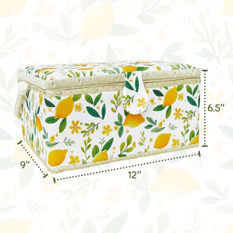 COMFECTO Large Empty Sewing Basket No Kit with Removable Tray, Wooden Organizer for Sewing Supplies Storage, Crafting Mending, Lemonade - Image 4